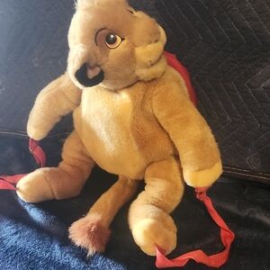 Plush Lion Kids Backpack - Tan Faux Fur with Red Straps